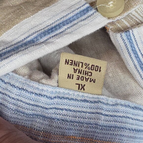 Tommy Bahama Shirt Mens XL 100% Khaki Linen Short Sleeve Striped Quiet Luxury - Picture 12 of 12